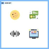 Editable Vector Line Pack of 4 Simple Flat Icons of italian food dumbbell restaurant keynote conversion Editable Vector Design Elements