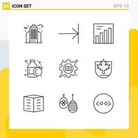 Pictogram Set of 9 Simple Outlines of leaf book graph setting education Editable Vector Design Elements