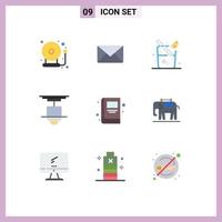 9 Universal Flat Color Signs Symbols of education light juice lamp furniture Editable Vector Design Elements