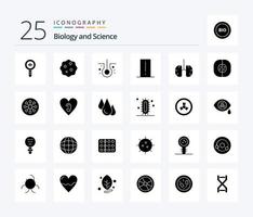 paquete de iconos de 25 glifos sólidos de biología que incluye anatomía. artilugio. zoom. electrónica. medidor de biología vector