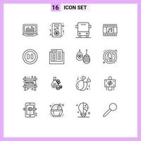 Group of 16 Modern Outlines Set for filmstrip film present animation transport Editable Vector Design Elements