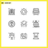 Set of 9 Vector Outlines on Grid for development coding rescue code office draw Editable Vector Design Elements