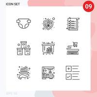 9 Universal Outline Signs Symbols of income assets list product pack Editable Vector Design Elements