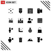 Set of 16 Modern UI Icons Symbols Signs for payment card seo tissue paper Editable Vector Design Elements