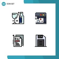 Group of 4 Modern Filledline Flat Colors Set for alcohol grade wine maker floppy disk Editable Vector Design Elements