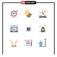 Pictogram Set of 9 Simple Flat Colors of hot wifi book laptop area Editable Vector Design Elements