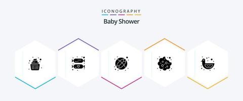 baby shower paquete de iconos de 25 glifos que incluye pato de ducha. pato bebe bebé. alimento. Galleta vector