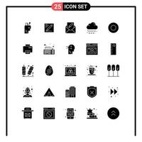 Pack of 25 creative Solid Glyphs of dish rain compose drop mail Editable Vector Design Elements