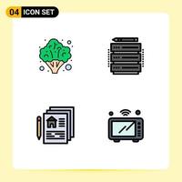 Pictogram Set of 4 Simple Filledline Flat Colors of broccoli document vegetable rack pen Editable Vector Design Elements