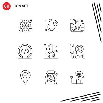 Modern Set of 9 Outlines Pictograph of engine programming light development code Editable Vector Design Elements