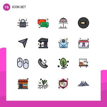 grupo de 16 líneas modernas llenas de colores planos establecidas para el envío de mapas por correo electrónico elementos de diseño de vectores creativos editables de primavera rápida