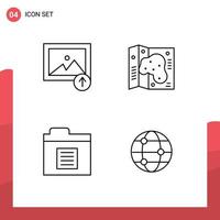 Pack of 4 Modern Filledline Flat Colors Signs and Symbols for Web Print Media such as image folder map garden travel Editable Vector Design Elements