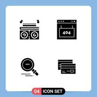 Modern Set of 4 Solid Glyphs Pictograph of music find browser page creditcard Editable Vector Design Elements