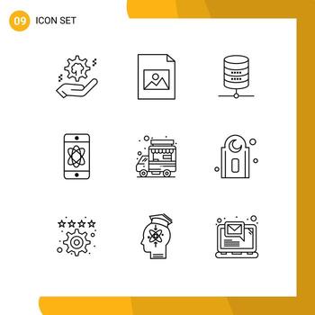 9 User Interface Outline Pack of modern Signs and Symbols of shop tech doller space atom Editable Vector Design Elements