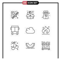 Universal Icon Symbols Group of 9 Modern Outlines of industry storage cart data vehicle Editable Vector Design Elements