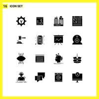 Solid Glyph Pack of 16 Universal Symbols of court action office website computer Editable Vector Design Elements