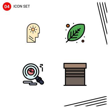 Stock Vector Icon Pack of 4 Line Signs and Symbols for brain research setting leaf markiting Editable Vector Design Elements