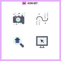 4 iconos planos universales establecidos para aplicaciones web y móviles desarrollo de codificación de regalo de cámara compras elementos de diseño vectorial editables vector
