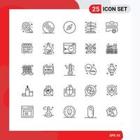 25 símbolos de signos de línea universal de herramientas de calendario construcción de caja de herramientas de navegación elementos de diseño vectorial editables vector