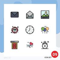 9 Universal Filledline Flat Colors Set for Web and Mobile Applications media player clock gallery target finance Editable Vector Design Elements