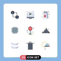 Pictogram Set of 9 Simple Flat Colors of stop board coffee cpu tech Editable Vector Design Elements