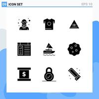 9 User Interface Solid Glyph Pack of modern Signs and Symbols of boat page spring computer triangle Editable Vector Design Elements