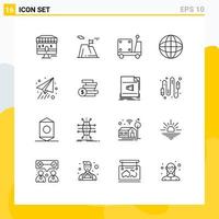 Stock Vector Icon Pack of 16 Line Signs and Symbols for plane paper forklift search globe Editable Vector Design Elements