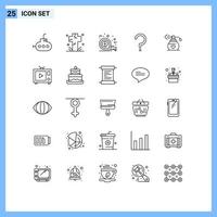 Universal Icon Symbols Group of 25 Modern Lines of gift perfume tape mark question Editable Vector Design Elements