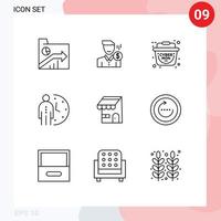 Pack of 9 Modern Outlines Signs and Symbols for Web Print Media such as management clock money shopping basket Editable Vector Design Elements