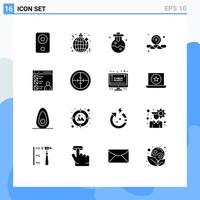 User Interface Pack of 16 Basic Solid Glyphs of coding app party web add Editable Vector Design Elements