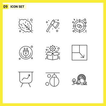 conjunto de 9 contornos vectoriales en la cuadrícula para la caja de optimización amor wifi internet de las cosas elementos de diseño vectorial editables vector