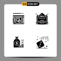 User Interface Pack of 4 Basic Solid Glyphs of graph money success setting bank Editable Vector Design Elements