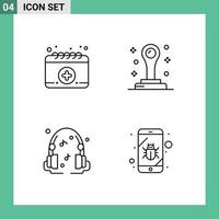 4 Universal Line Signs Symbols of appointment bug office headphones security Editable Vector Design Elements