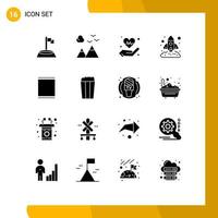 Modern Set of 16 Solid Glyphs Pictograph of gallery rocket hand marketing business Editable Vector Design Elements