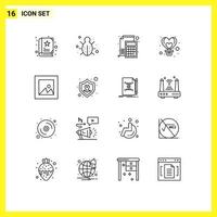 Mobile Interface Outline Set of 16 Pictograms of flight fly accounting balloon paper Editable Vector Design Elements