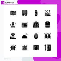 Universal Icon Symbols Group of 16 Modern Solid Glyphs of mechanic robotics usb robot medical Editable Vector Design Elements