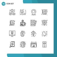 Universal Icon Symbols Group of 16 Modern Outlines of contacts story location notebook book Editable Vector Design Elements