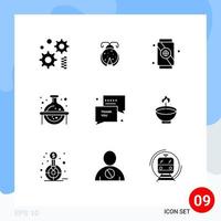 Group of 9 Modern Solid Glyphs Set for sms you food thank science Editable Vector Design Elements