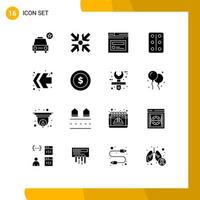 Pack of 16 Modern Solid Glyphs Signs and Symbols for Web Print Media such as award fast forward page arrows remedy Editable Vector Design Elements