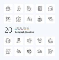 paquete de iconos de 20 líneas de negocios y educación como cuenta de informe en línea red para niños vector