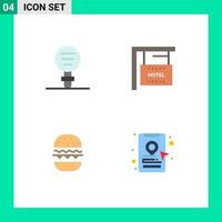 conjunto moderno de 4 iconos y símbolos planos, como laboratorio de hamburguesas de biología, elementos de diseño vectorial editables para comer vector