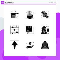 Set of 9 Modern UI Icons Symbols Signs for counting calculating meal abacus food Editable Vector Design Elements