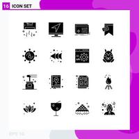 Modern Set of 16 Solid Glyphs and symbols such as sign mark message software processing Editable Vector Design Elements