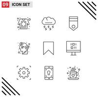 9 User Interface Outline Pack of modern Signs and Symbols of idea brainstorming thunder brain rank Editable Vector Design Elements