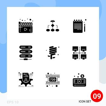 9 concepto de glifo sólido para sitios web móviles y aplicaciones esquema de computación en red cuaderno libro lápiz elementos de diseño vectorial editables vector