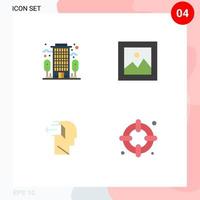 4 Universal Flat Icons Set for Web and Mobile Applications building negative finance gallery release Editable Vector Design Elements