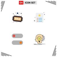 Set of 4 Vector Flat Icons on Grid for tag control sold id card toggle Editable Vector Design Elements