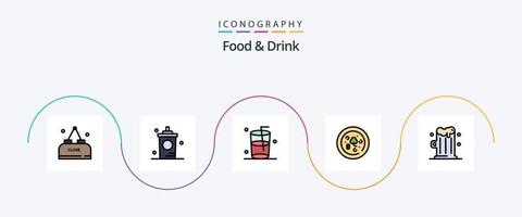 línea de comida y bebida llena de paquete de iconos planos 5 que incluye. alimento. caliente. pizza. agua vector