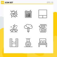 Mobile Interface Outline Set of 9 Pictograms of charity creative layout cloud loving Editable Vector Design Elements