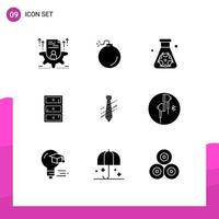 Pack of 9 creative Solid Glyphs of business cupboard flask closet safe Editable Vector Design Elements